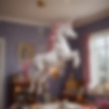 Whimsical Unicorn Hanging Decorations Magical unicorn decorations hanging from the ceiling