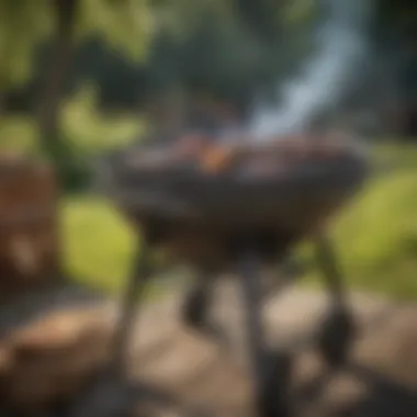 Essential Tools for Charcoal Grilling A well-equipped outdoor charcoal grill with various tools