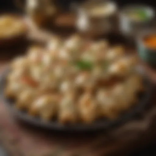 An elegant display of traditional Uzbek manti served on a table