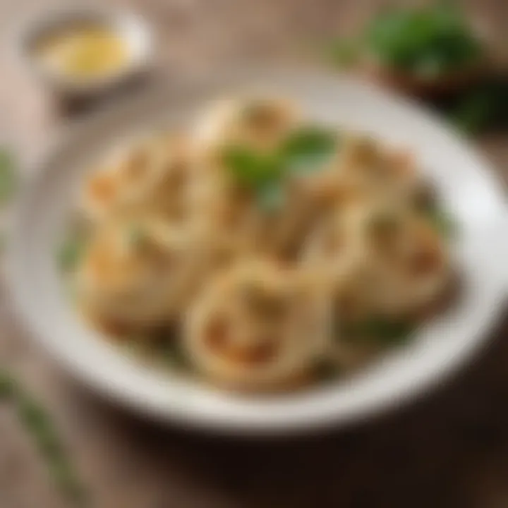 A beautifully crafted plate of manti garnished with herbs