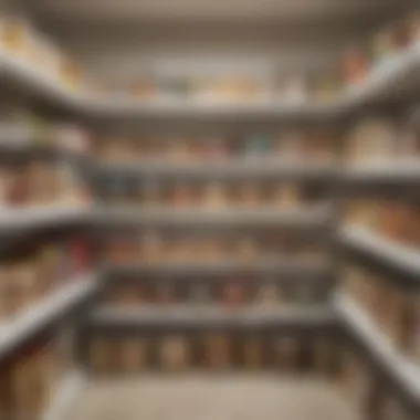 An organized pantry showcasing neatly vacuum-sealed bags of various food items.