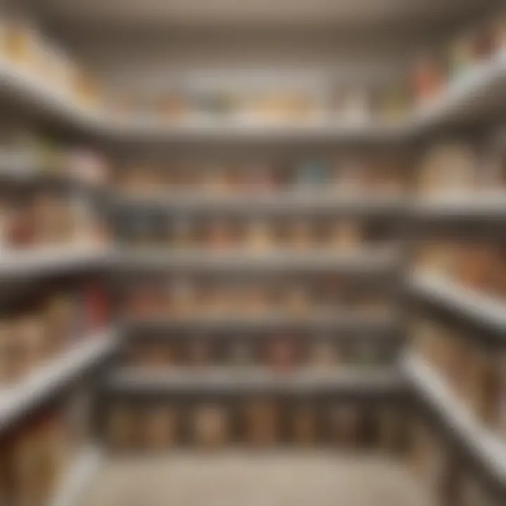 An organized pantry showcasing neatly vacuum-sealed bags of various food items.