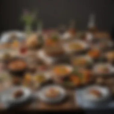 Elegant Vegan Table Setting A beautifully arranged table setting showcasing various vegan dishes and drinks
