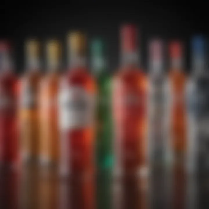Vibrant assortment of colorful vodka drinks
