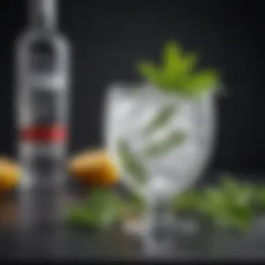 Elegant vodka cocktail garnished with fresh herbs