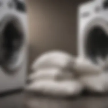 Down Pillows in Front Load Washer Front load washer featuring down pillows inside the drum