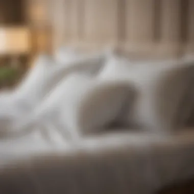Luxurious Down Pillows Arrangement Luxurious down pillows arranged elegantly on a bed
