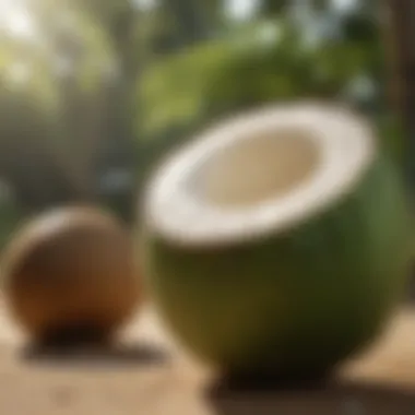 Close-up of coconut water in a natural setting