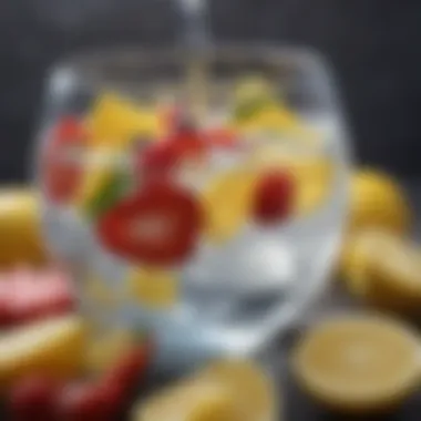 A bowl filled with assorted fresh fruits and a glass of water infused with lemon