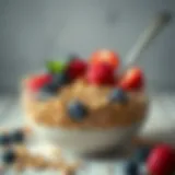 Bowl of wheat bran cereal topped with fresh berries