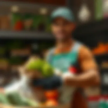 Fresh Grocery Delivery Experience A delivery person with a selection of fresh groceries