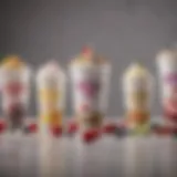 A visually appealing assortment of yogurt containers showcasing various flavors and toppings.