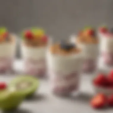 A close-up of yogurt cups with fresh fruits and granola, highlighting health benefits.