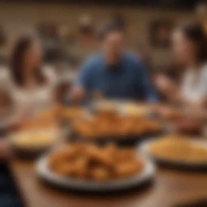 An enticing scene of diners enjoying Zaxby's Chicken Finger Platter in a fast-casual setting.