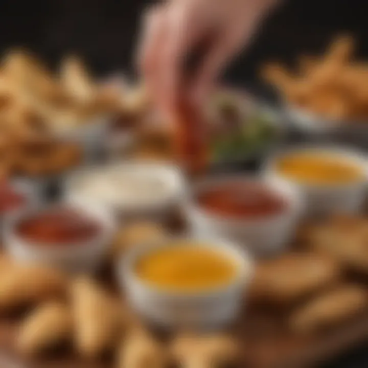 Close-up view of the dipping sauces served alongside the Chicken Finger Platter.